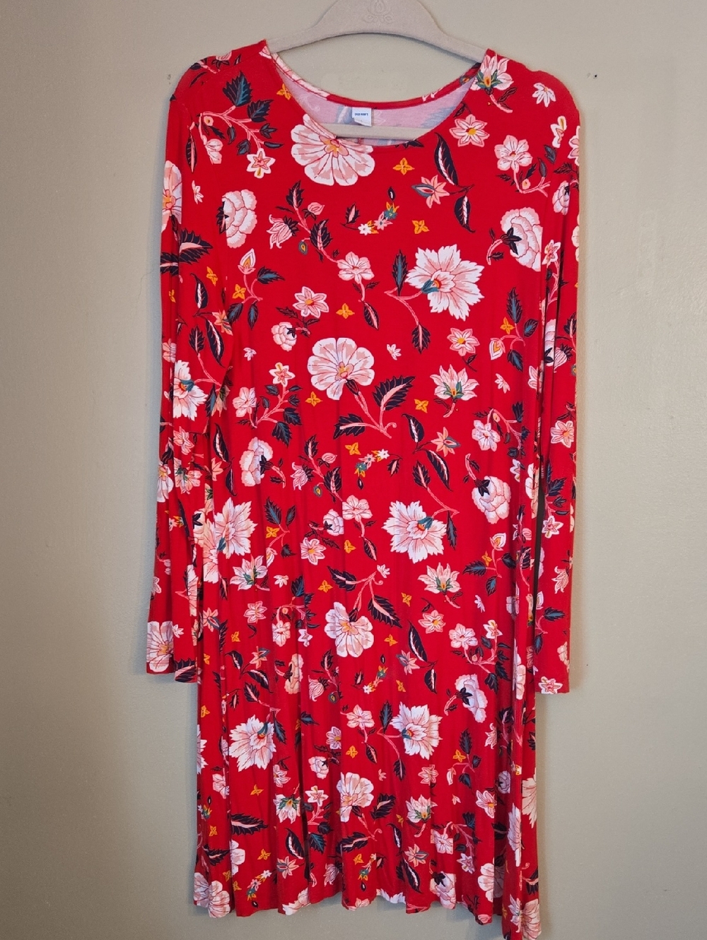 Old Navy - Red Floral Long Sleeve Swing Dress